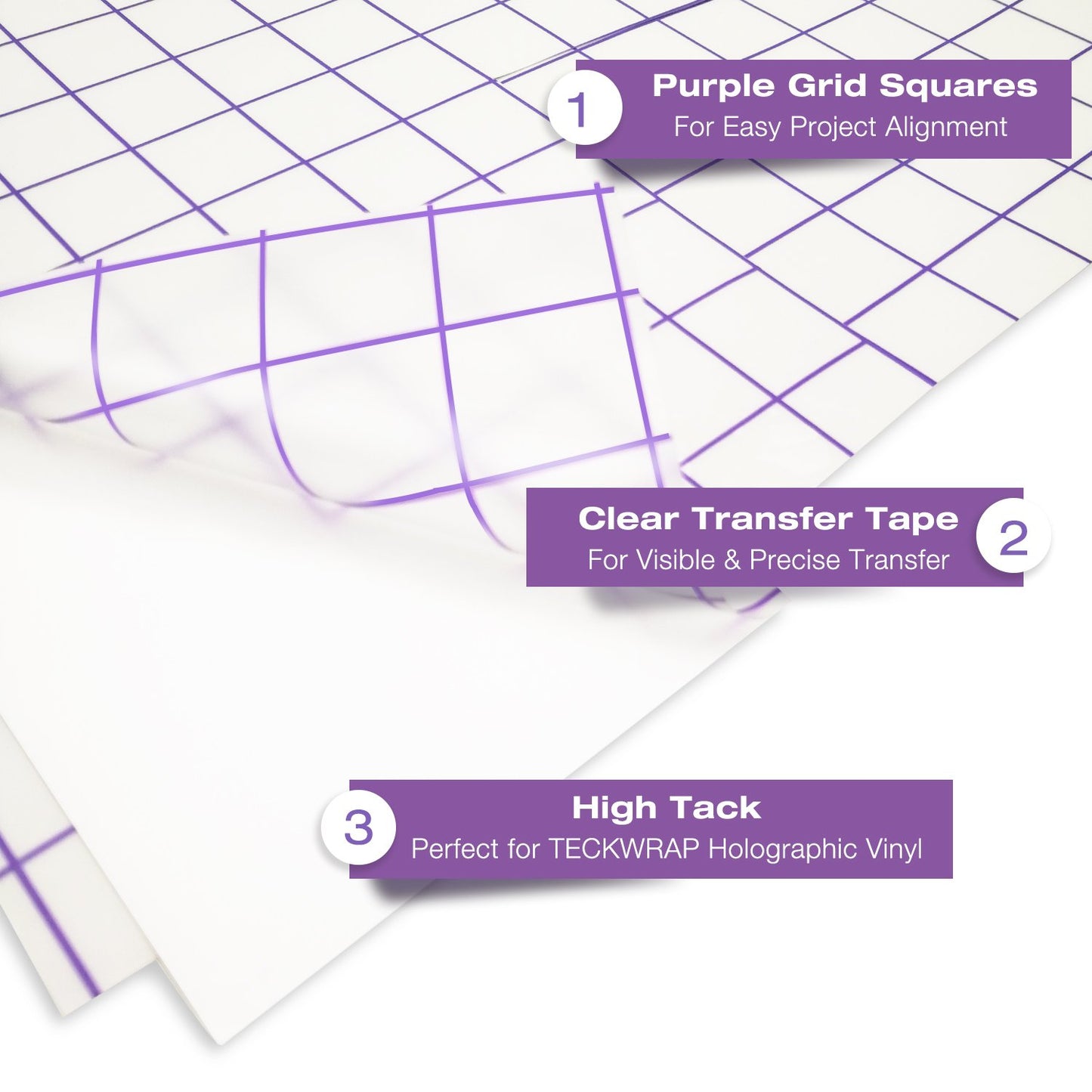 TECKWRAP Purple Grid Medium Tack Transfer Tape - 12"x12"